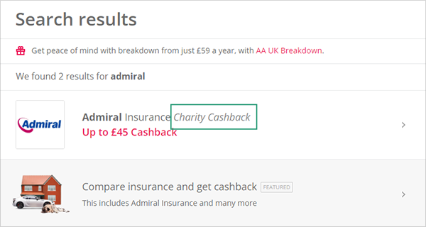 Charity Cashback Search