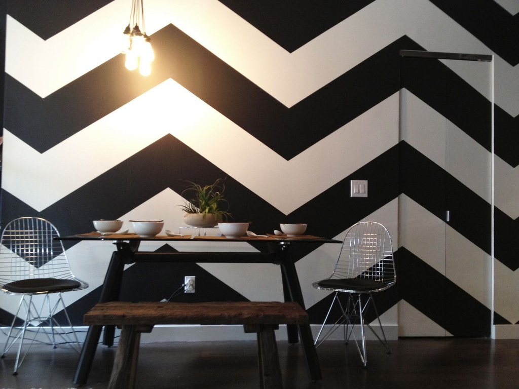 Chevron Walls and Upcycled Table