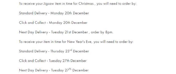 Jigsaw Christmas Delivery Dates