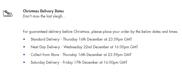 Ted Baker Christmas Delivery Dates