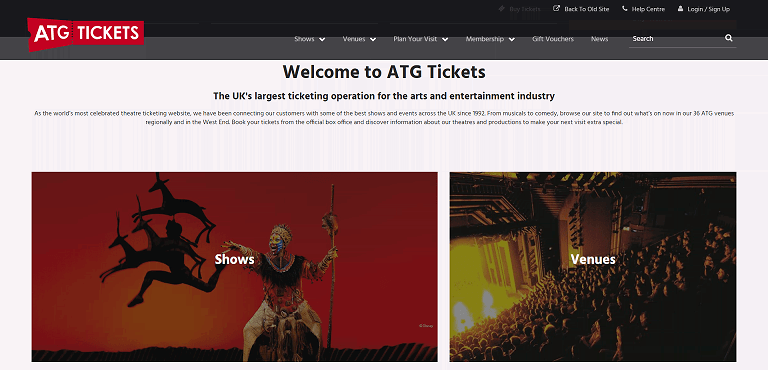 ATG Tickets Homepage Screenshot