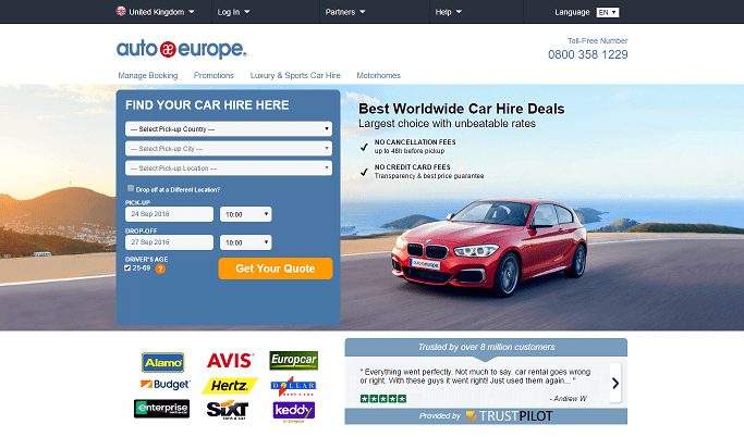 Auto Europe Homepage Screenshot