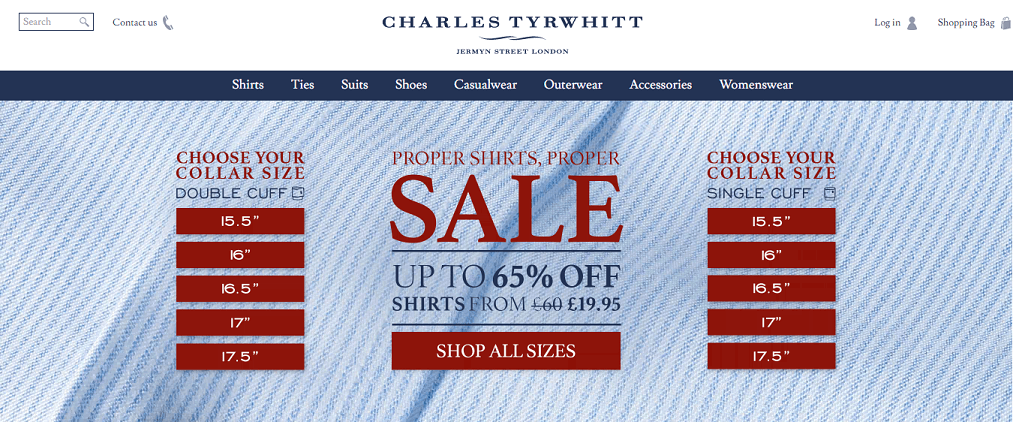 Charles Tyrwhitt Homepage Screenshot