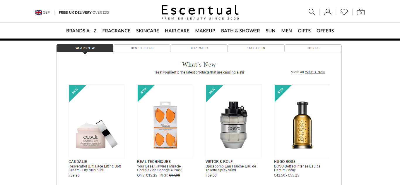 Escentual homepage screenshot