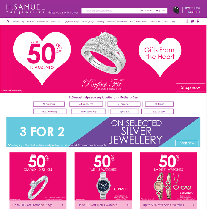 H.Samuel The Jeweller Homepage Screenshot