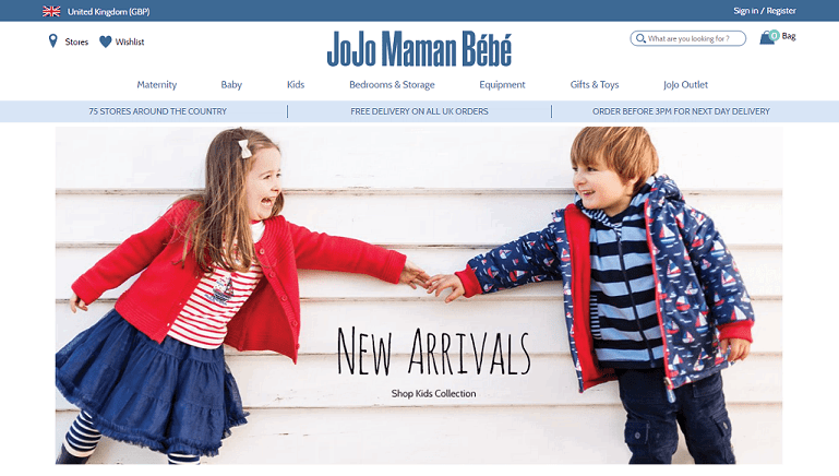 JoJo Maman Bebe Homepage Screenshot