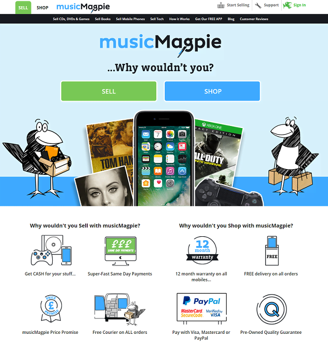 musicMagpie Homepage Screenshot