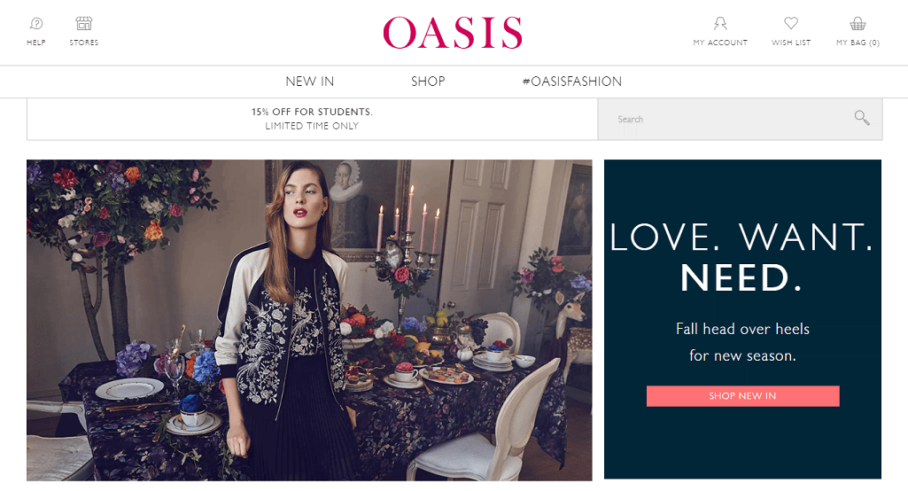 Oasis Homepage Screenshot