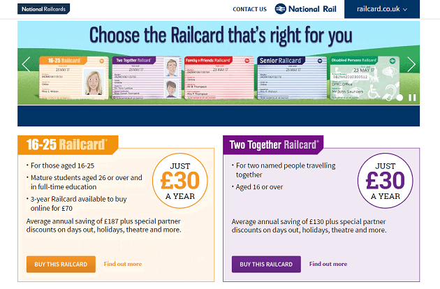Railcard Homepage Screenshot