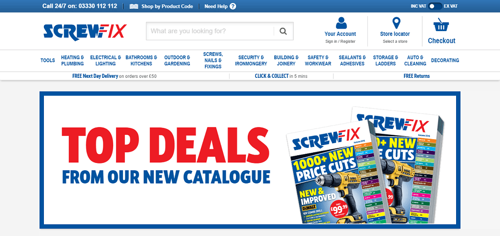 Screwfix Homepage Screenshot