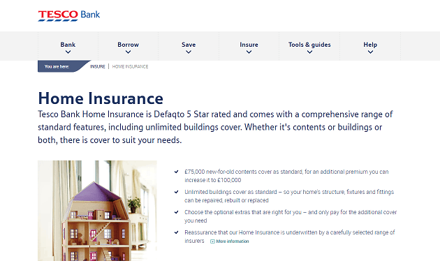 Tesco Bank Home Insurance Homepage Screenshot