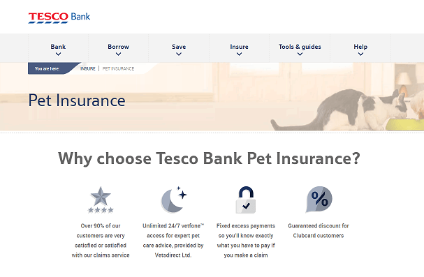 Tesco Bank Pet Insurance Homepage Screenshot