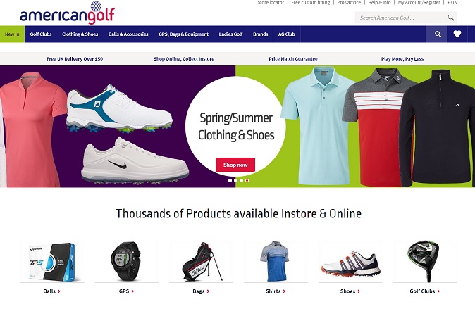 American Golf Homepage Screenshot