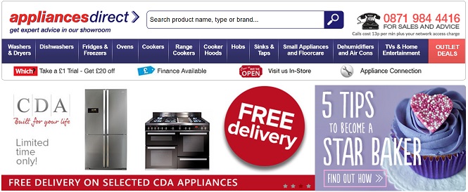 Appliances Direct Homepage Screenshot