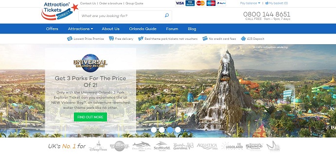 Attraction Tickets Direct Homepage Screenshot