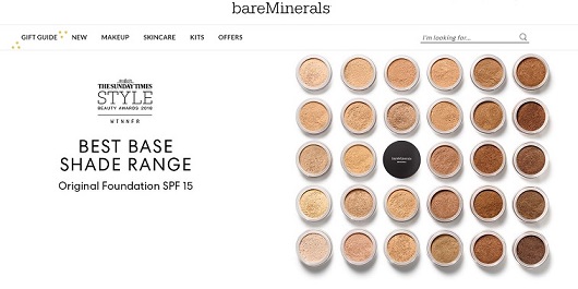 bareMinerals Homepage Screenshot