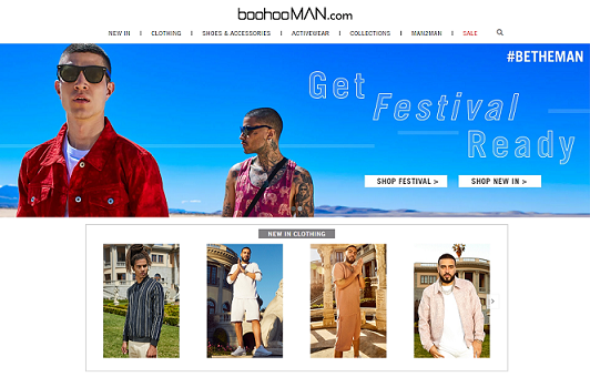 boohooMAN Homepage Screenshot