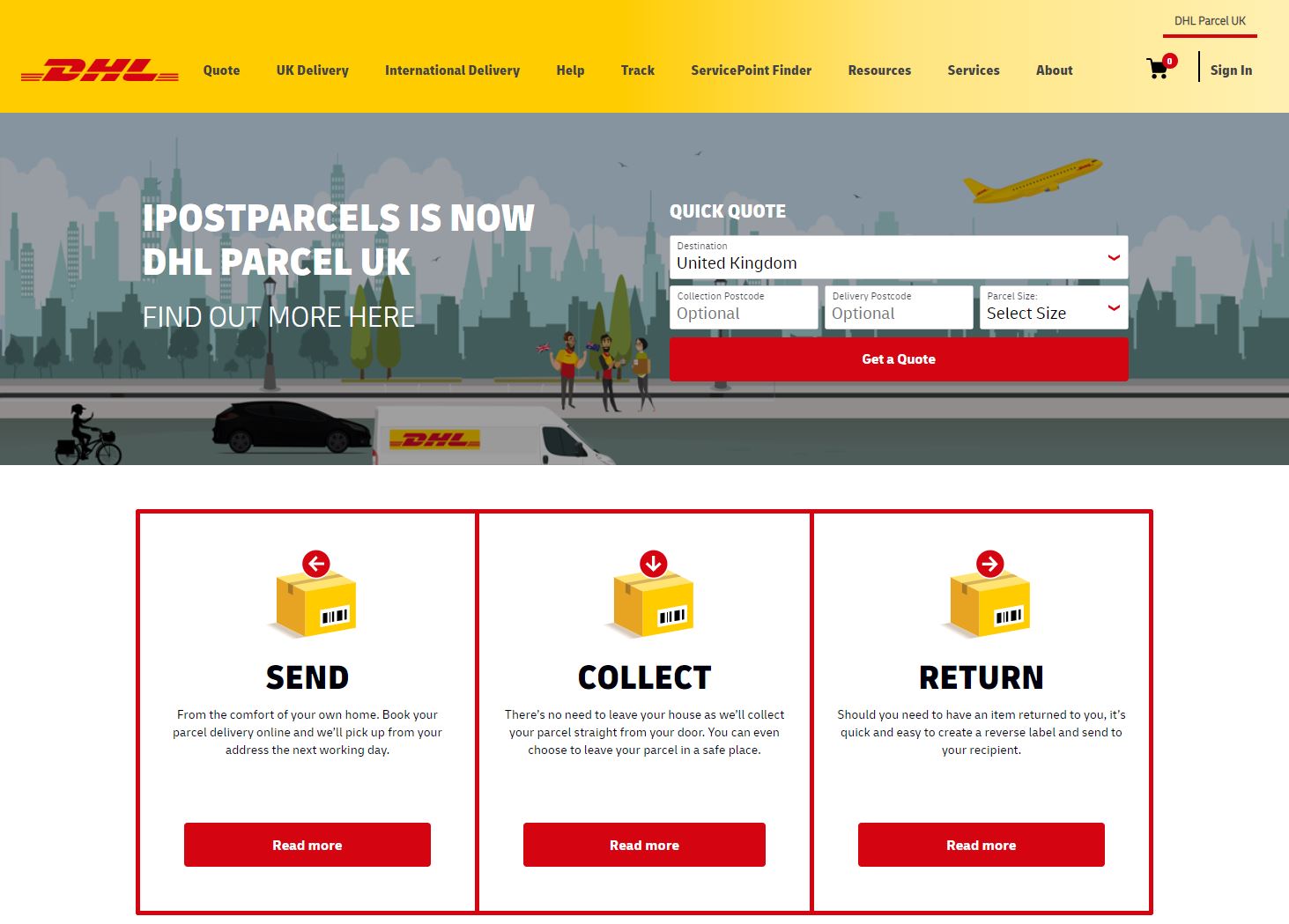 DHL Parcel UK Homepage