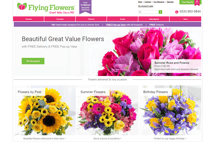Flying Flowers Homepage Screenshot