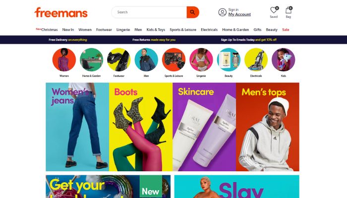 Freemans Homepage Screenshot