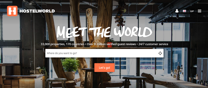 Hostelworld Homepage Screenshot - Meet The World