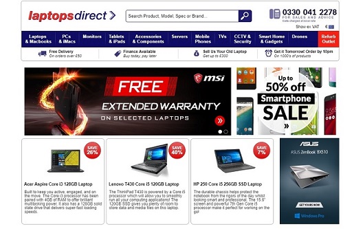 Laptops Direct Homepage Screenshot