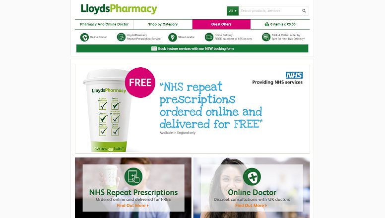 Lloyds Pharmacy Homepage Screenshot