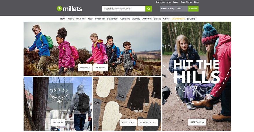 Millets Homepage Screenshot