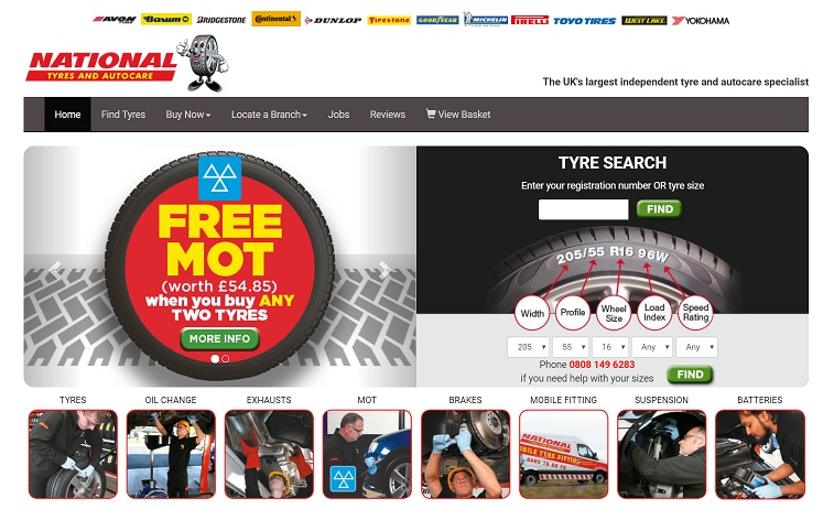 National Tyres & Autocare Homepage Screenshot