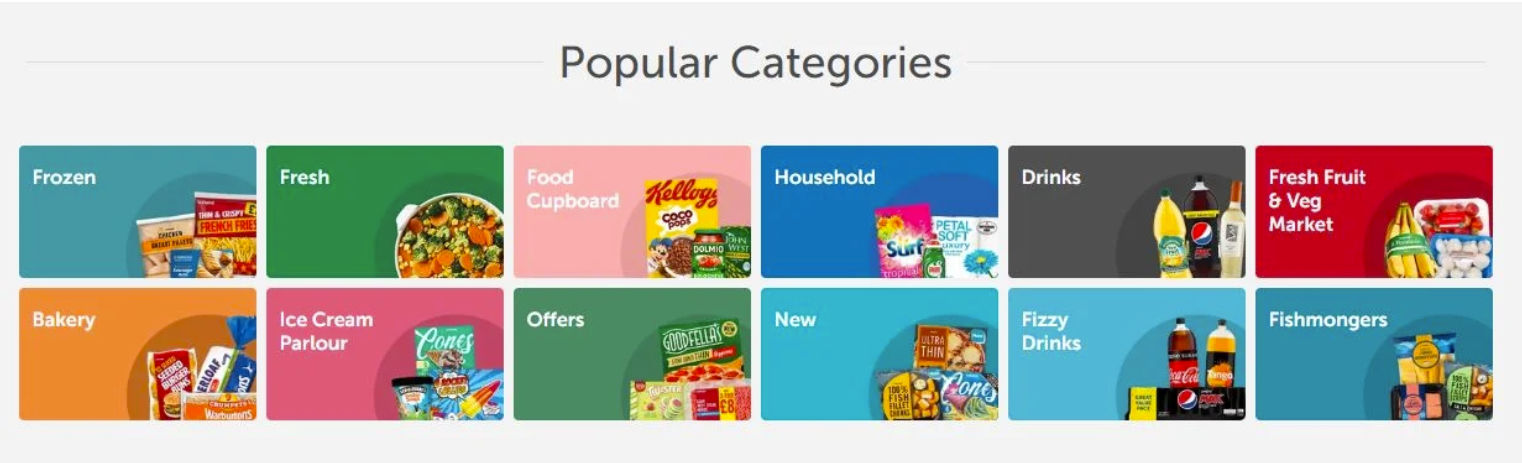Popular categories at Iceland supermarket