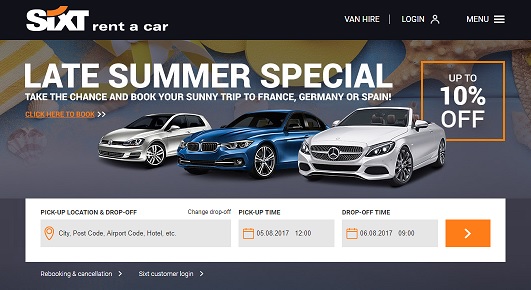 Sixt Car Rental Homepage Screenshot