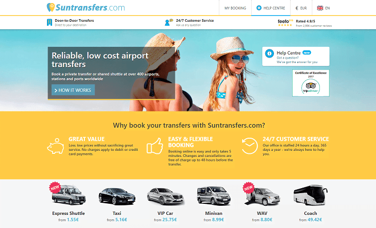 Suntransfers.com Homepage Screenshot