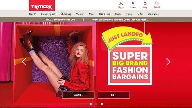 TK Maxx Homepage screenshot