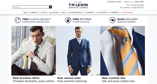 T.M.Lewin Homepage Screenshot