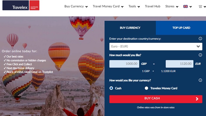 Travelex Homepage Currency Tool