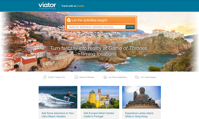 Viator Homepage Screenshot