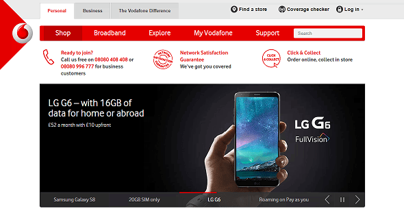 Vodafone Homepage Screenshot